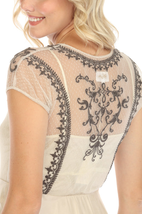 Layuna Mesh Embroidered Maxi Dress with V-Neckline Layuna Mesh Embroidered Maxi Dress with V-Neckline