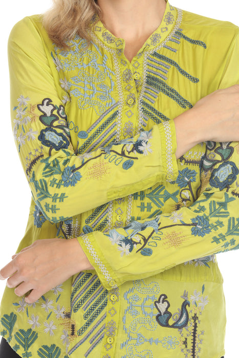 Johnny Was Biya Sirisha Embroidered Silk Blouse B16624-E *