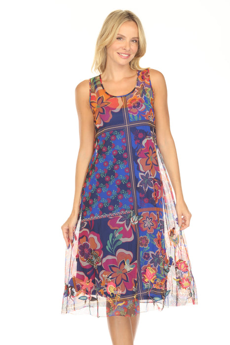 Johnny Was Biya Mazzy Mesh A-Line Midi Dress B34425-2