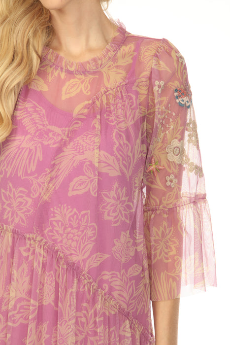 Johnny Was Biya Pink Noah Mazzy Arching Ruffles Dress B34625-3 Petite