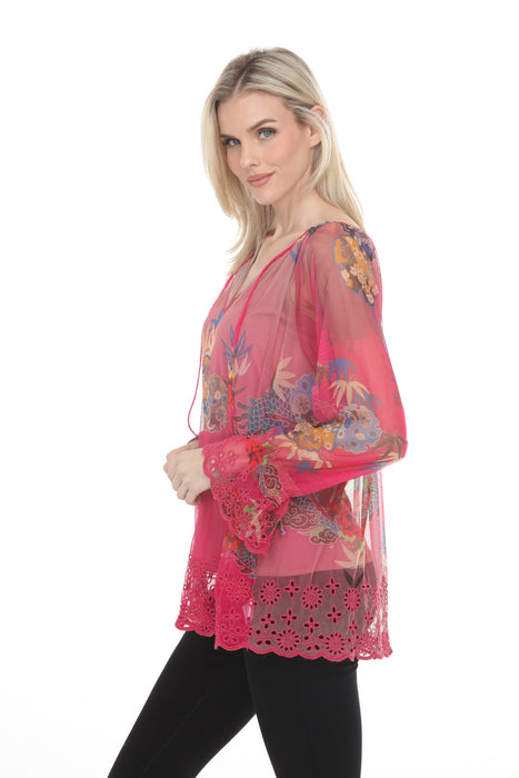 Johnny Was Biya Pink Mazzy Mesh Peasant Blouse B14824-5D