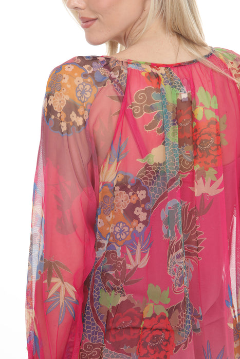 Johnny Was Biya Pink Mazzy Mesh Peasant Blouse B14824-5D