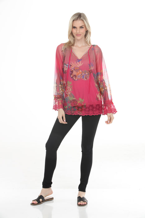 Johnny Was Biya Pink Mazzy Mesh Peasant Blouse B14824-5D