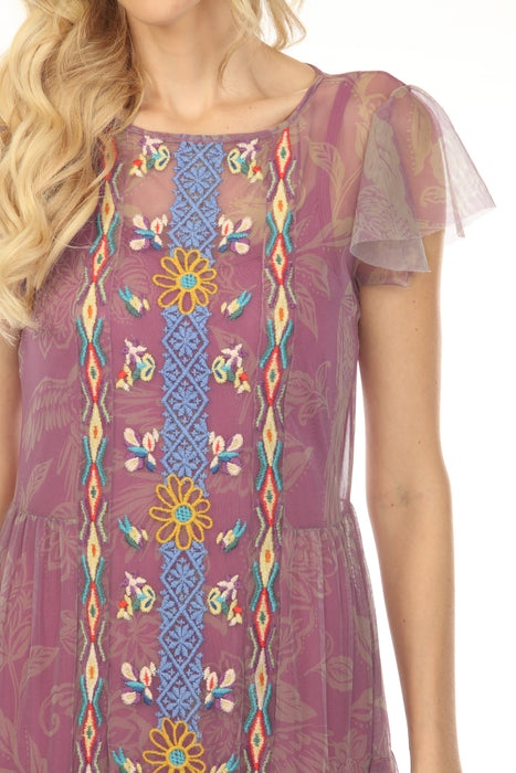 Johnny Was Biya Light Purple Mazzy Trim Mesh Dress B34725-3
