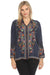 Johnny Was Biya Style B16724-E Navy The Audrey Oversized Silk Embroidered Blouse