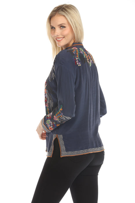 Johnny Was Biya The Audrey Oversized Silk Embroidered Blouse B16724-E