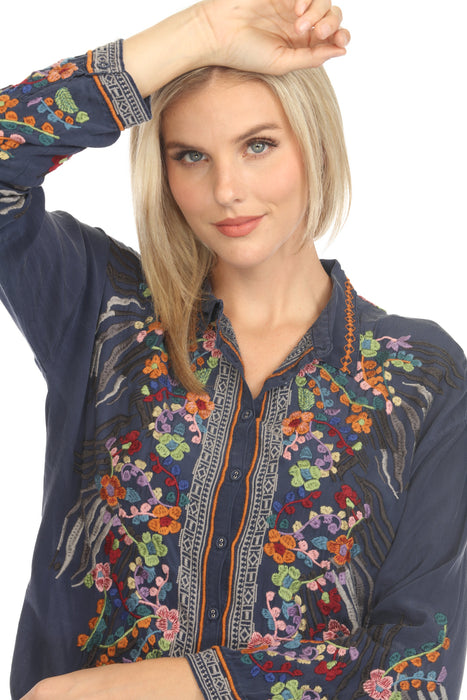 Johnny Was Biya The Audrey Oversized Silk Embroidered Blouse B16724-E