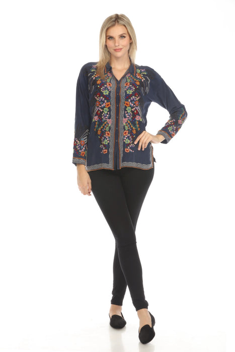 Johnny Was Biya The Audrey Oversized Silk Embroidered Blouse B16724-E
