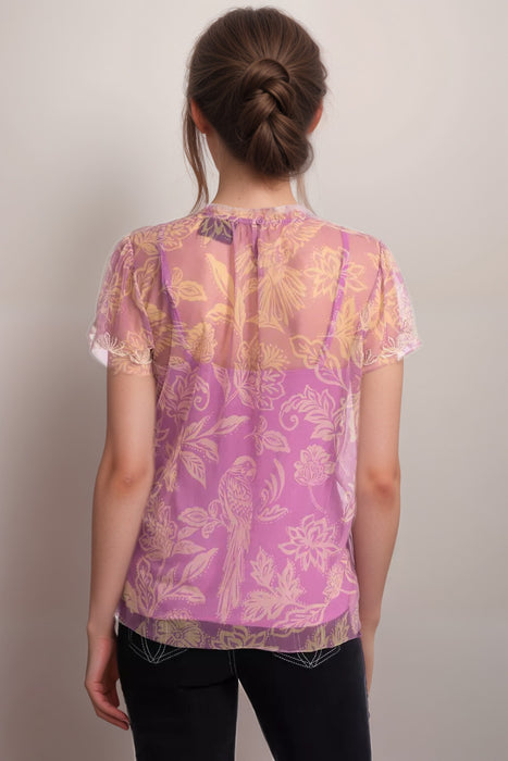 Johnny Was Biya Pink Noah Mazzy Ruffle Neck Blouse B17025-3