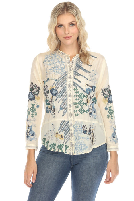 Johnny Was Biya Style B16624-E Shell Sirisha Embroidered Silk Blouse