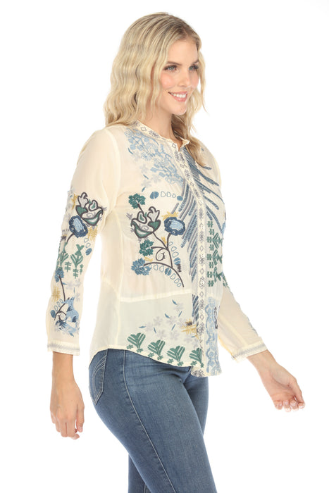 Johnny Was Biya Sirisha Embroidered Silk Blouse B16624-E *