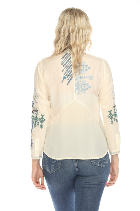 Johnny Was Biya Sirisha Embroidered Silk Blouse B16624-E *