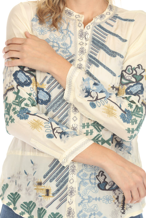 Johnny Was Biya Sirisha Embroidered Silk Blouse B16624-E *