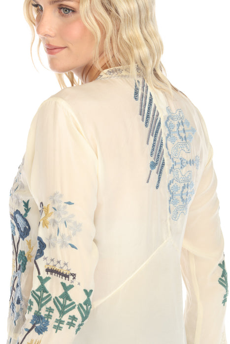 Johnny Was Biya Sirisha Embroidered Silk Blouse B16624-E *