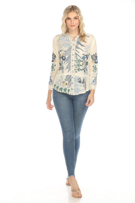 Johnny Was Biya Sirisha Embroidered Silk Blouse B16624-E *
