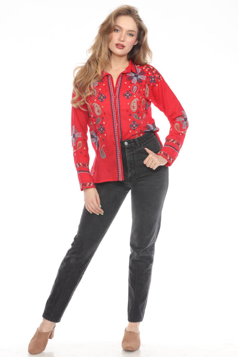 Johnny Was Biya Susie Slim Audrey Embroidered Shirt B17125-1 *