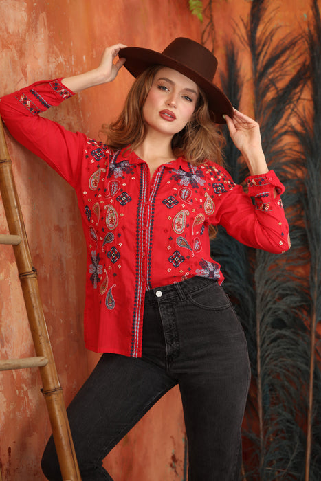 Johnny Was Biya Susie Slim Audrey Embroidered Shirt B17125-1 *