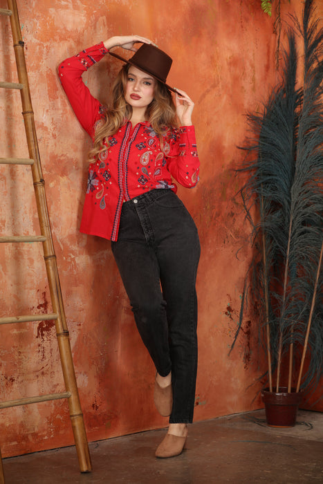 Johnny Was Biya Susie Slim Audrey Embroidered Shirt B17125-1 *