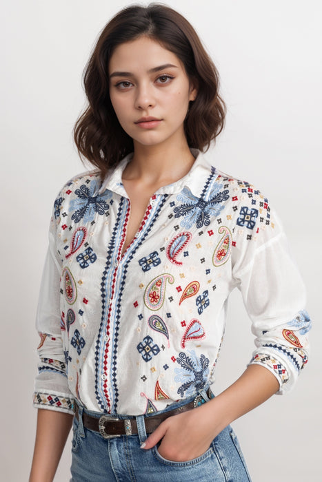 Johnny Was Biya Susie Slim Audrey Embroidered Shirt B17125-1 *