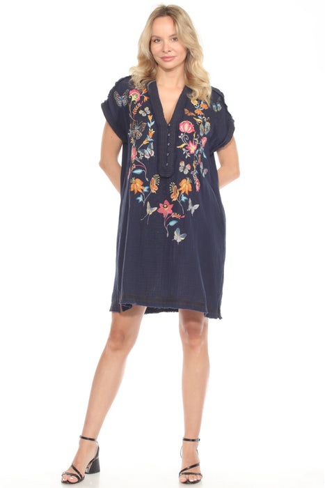 Johnny Was Biya Style B25325-2 Navy Borboleta Zippy Tunic Dress