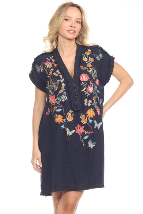 Johnny Was Biya Style B25325-2 Navy Borboleta Zippy Tunic Dress