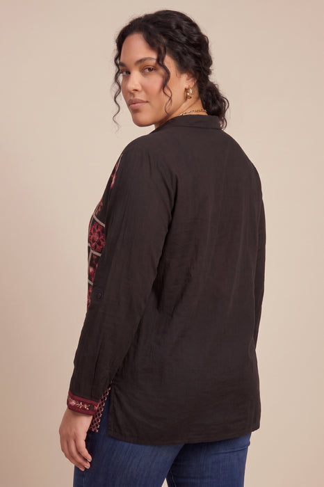 Johnny Was Black Alejo Slim Audrey Collared Shirt Plus Size C18325-OX