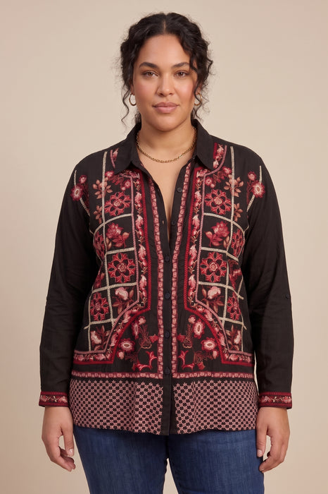 Johnny Was Black Alejo Slim Audrey Collared Shirt Plus Size C18325-OX