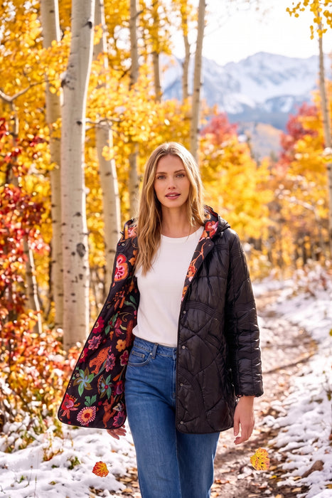 Johnny Was Black Arches Quilted Reversible Puffer Jacket R45925-9