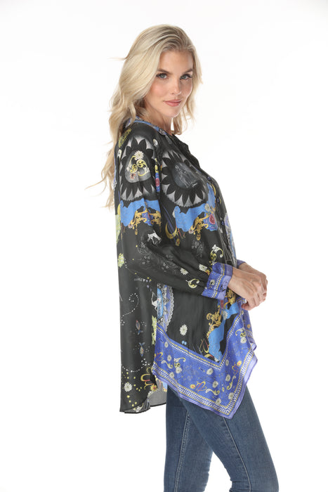 Johnny Was Black Audrey Printed Silk Shirt C12765-1