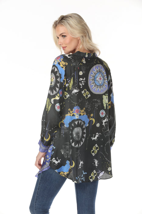 Johnny Was Black Audrey Printed Silk Shirt C12765-1