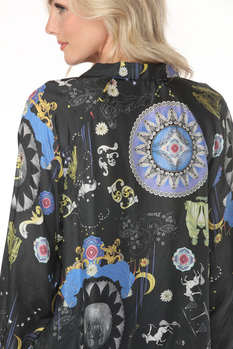 Johnny Was Black Audrey Printed Silk Shirt C12765-1