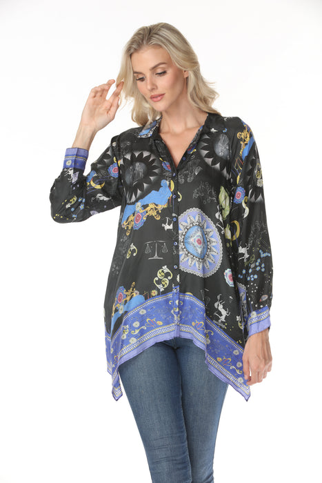 Johnny Was Black Audrey Printed Silk Shirt C12765-1
