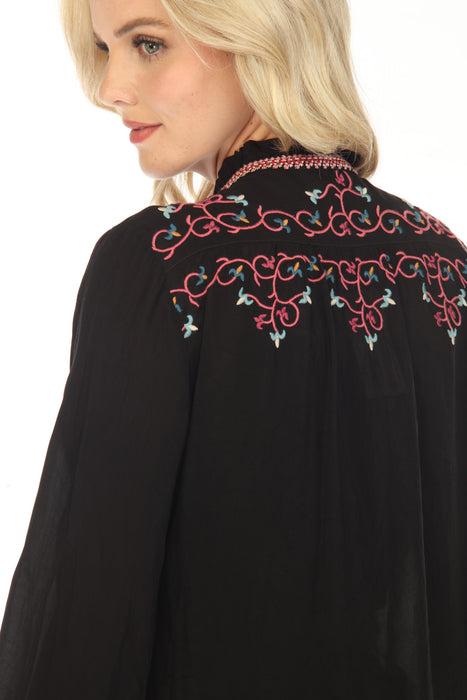 Johnny Was Black Bertha Embroidered Button Front Blouse C18723