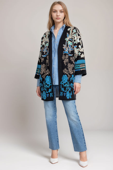 Johnny Was Biya Black Embroidered Kimono B58325-R