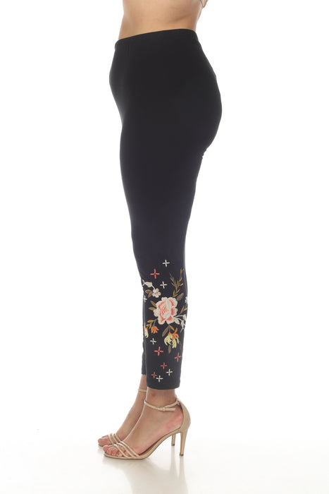 Johnny Was Black Ceretti Floral Embroidered Leggings Boho Chic R60823