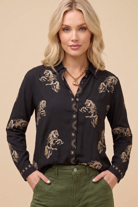 Johnny Was Embroidered Horses Cheval Oversized Shirt W17226-R