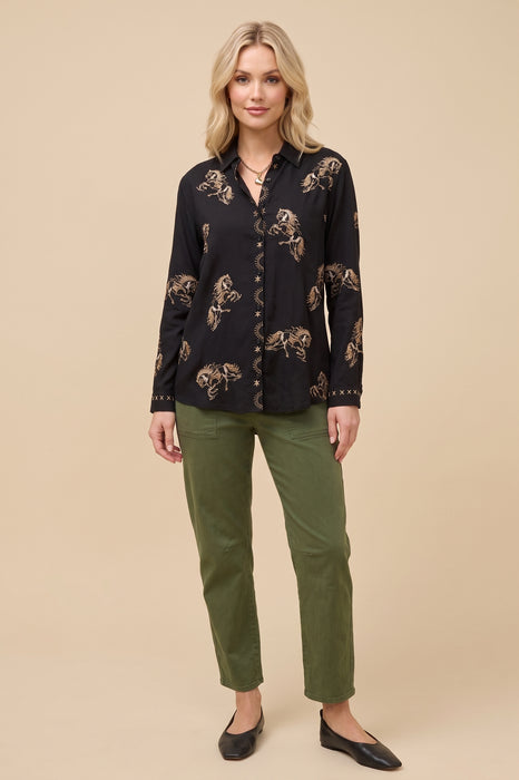 Johnny Was Embroidered Horses Cheval Oversized Shirt W17226-R