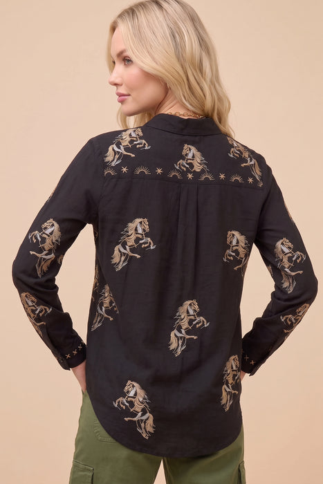 Johnny Was Embroidered Horses Cheval Oversized Shirt W17226-R