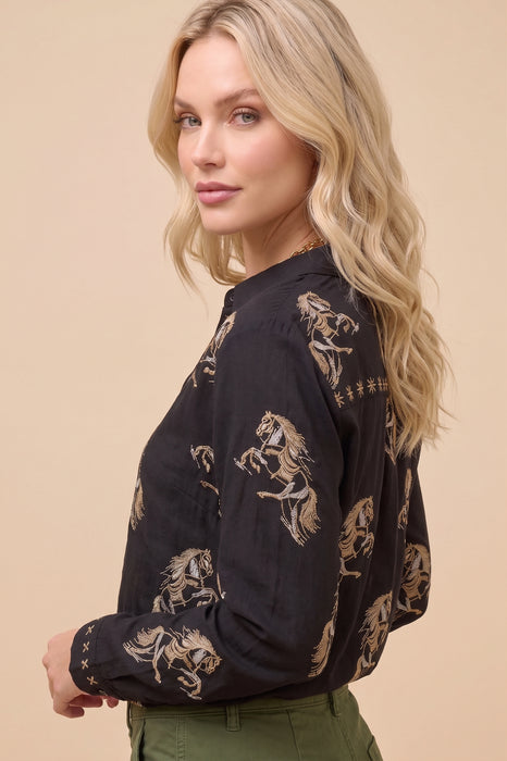 Johnny Was Embroidered Horses Cheval Oversized Shirt W17226-R