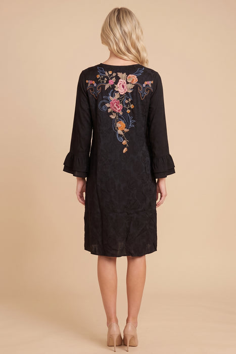 Johnny Was Black Embroidered Loretta Ruffle Sleeve Dress W38725-0