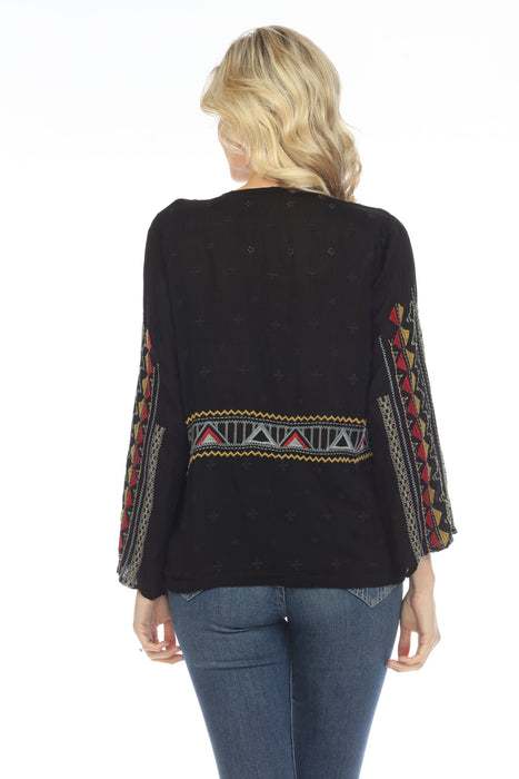 Johnny Was Ezra Embroidered Tie-Hem Blouse Chic C11522