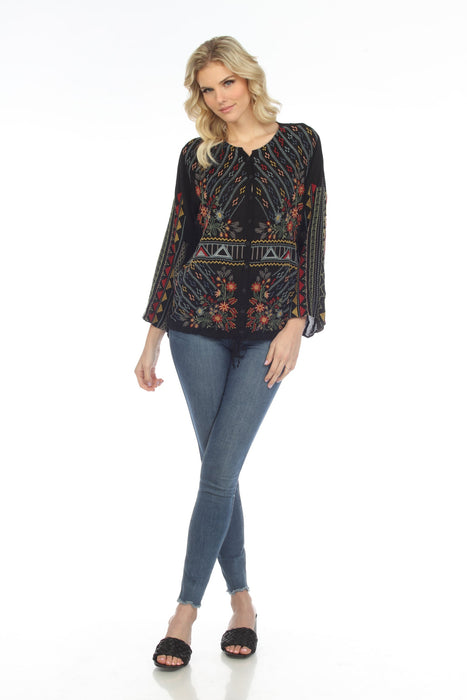 Johnny Was Ezra Embroidered Tie-Hem Blouse Chic C11522