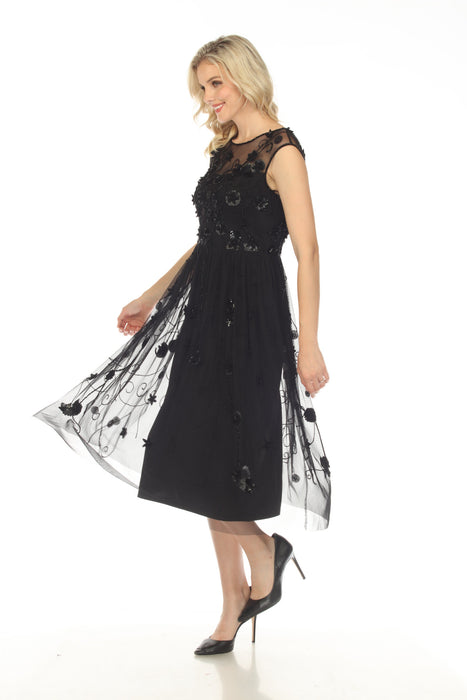 Johnny Was Black Flower Beaded Sequined Mesh Maxi Dress Boho Chic R38523