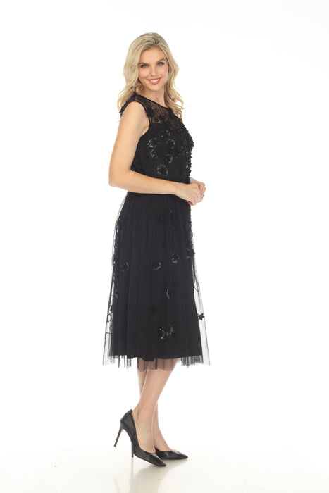 Johnny Was Black Flower Beaded Sequined Mesh Maxi Dress Boho Chic R38523