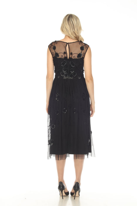 Johnny Was Black Flower Beaded Sequined Mesh Maxi Dress Boho Chic R38523