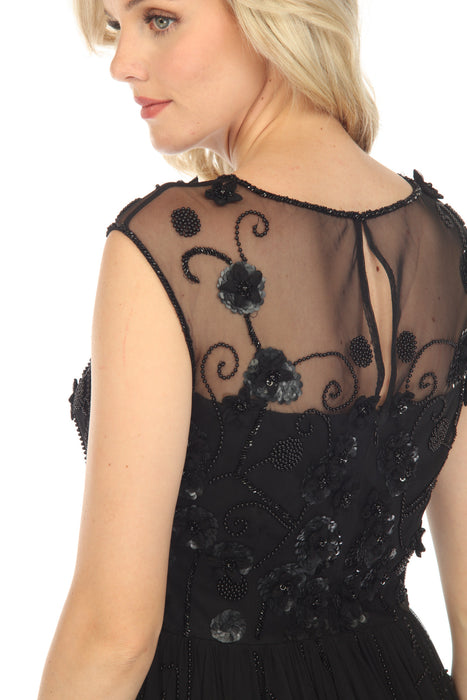 Johnny Was Black Flower Beaded Sequined Mesh Maxi Dress Boho Chic R38523