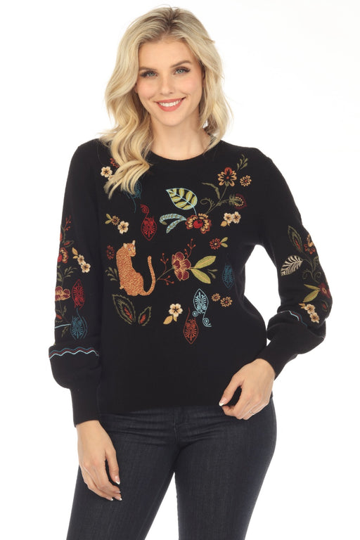 Johnny Was Style M66223 Black Isabella Wool Cashmere Embroidered Sweater Top Boho Chic