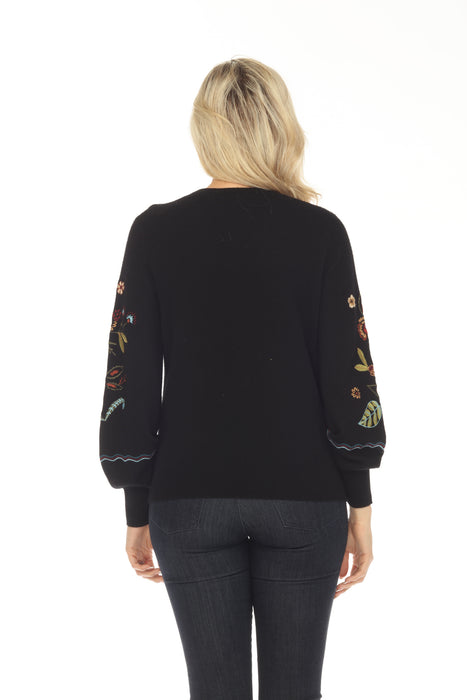 Johnny Was Black Isabella Wool Cashmere Embroidered Sweater Top Boho Chic M66223