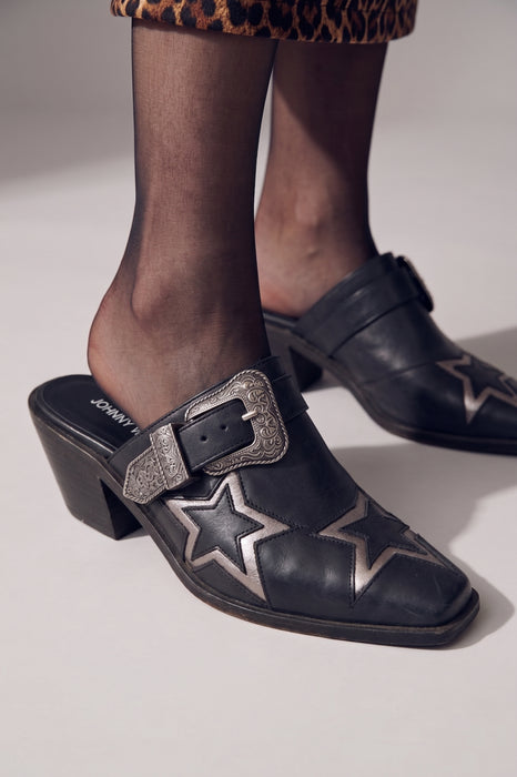 Johnny Was Black Leather Mule Pumps JWS23247-2