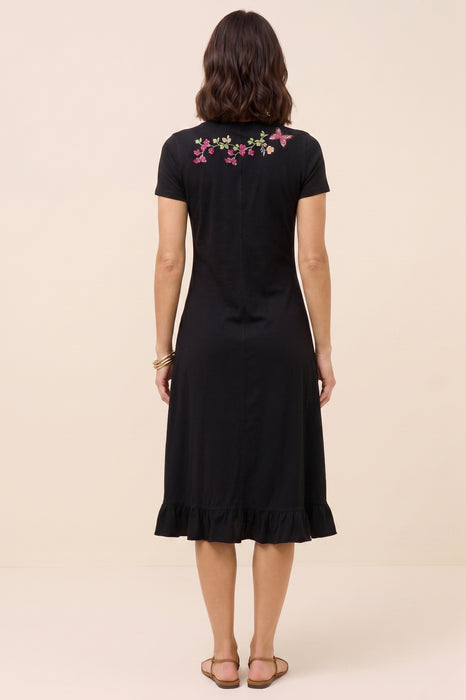 Johnny Was Black Maddy Elbow Sleeve Ruffle Dress J36526-1